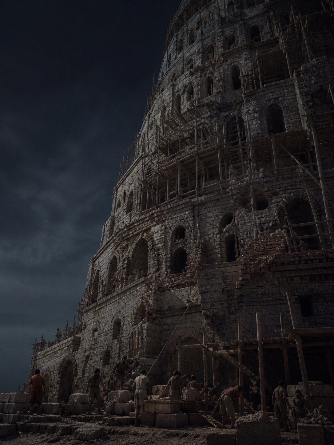 Interpretive visual of a monumental tower under construction