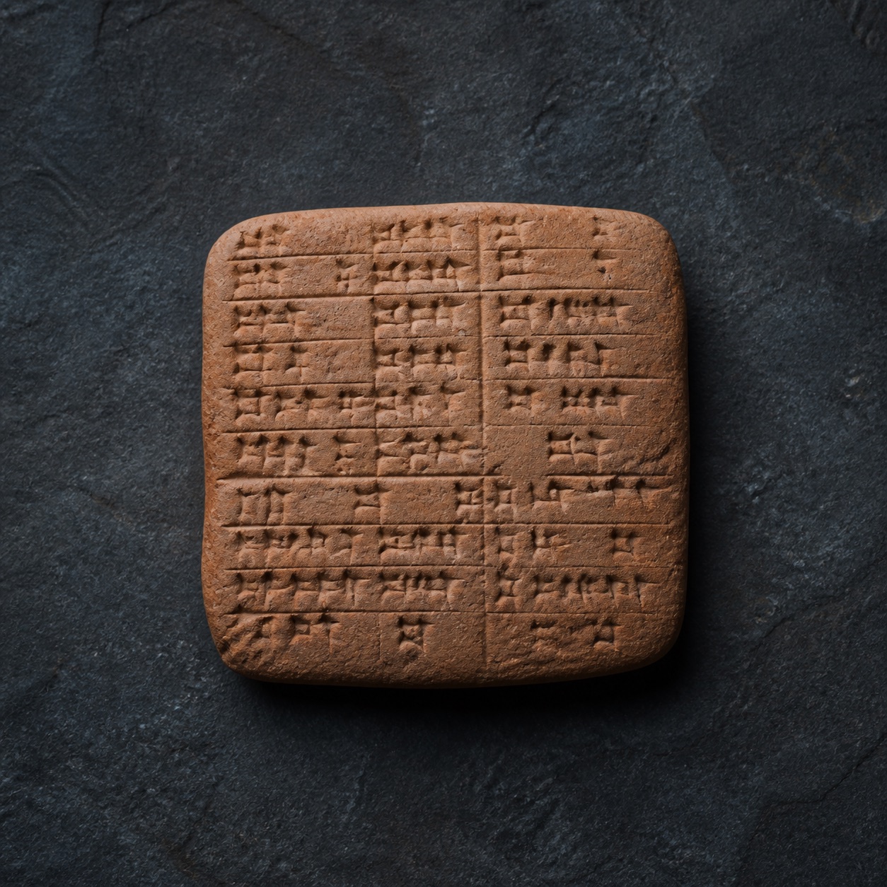 Interpretive visual study of a clay tablet with wedge marks